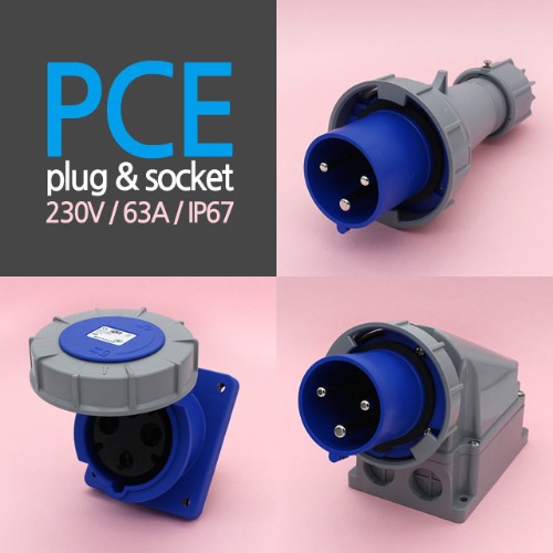 PCE 230V 63A 3핀 IP67 산업용 유럽형 전기 방수 고용량 플러그 방우 판넬 모빌 소켓 커넥터